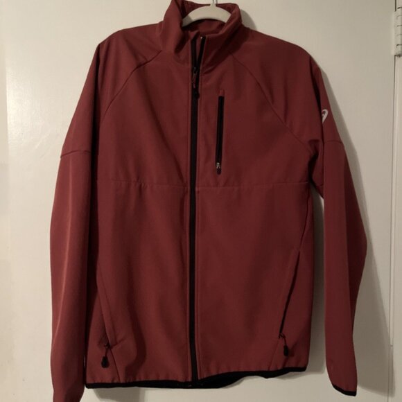 Asics soft shell jacket zip up sweater coat red Maroon Men’s Lined Raspberry - Picture 1 of 6